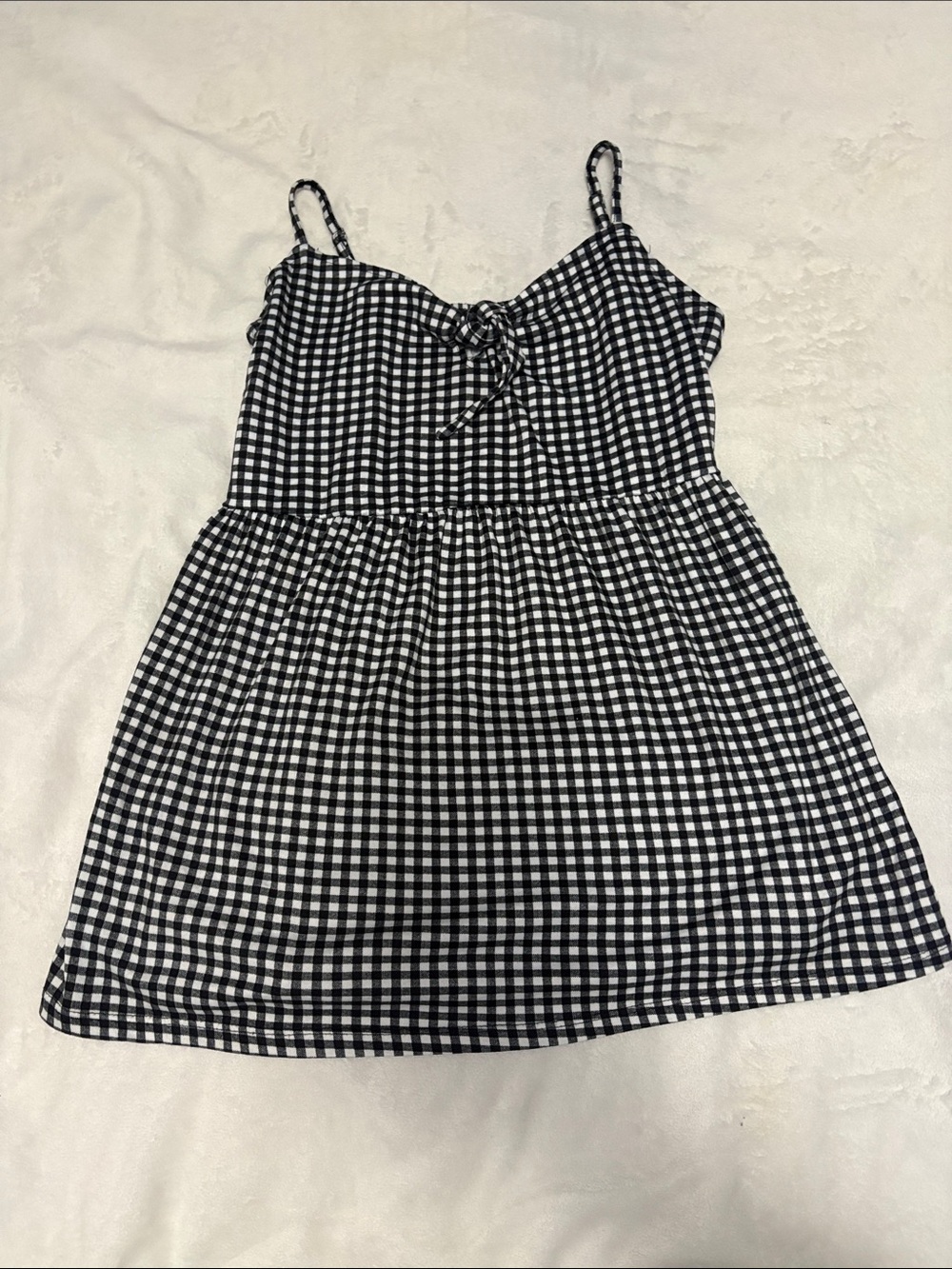 Black & White Gingham Mini Dress with Tie Front